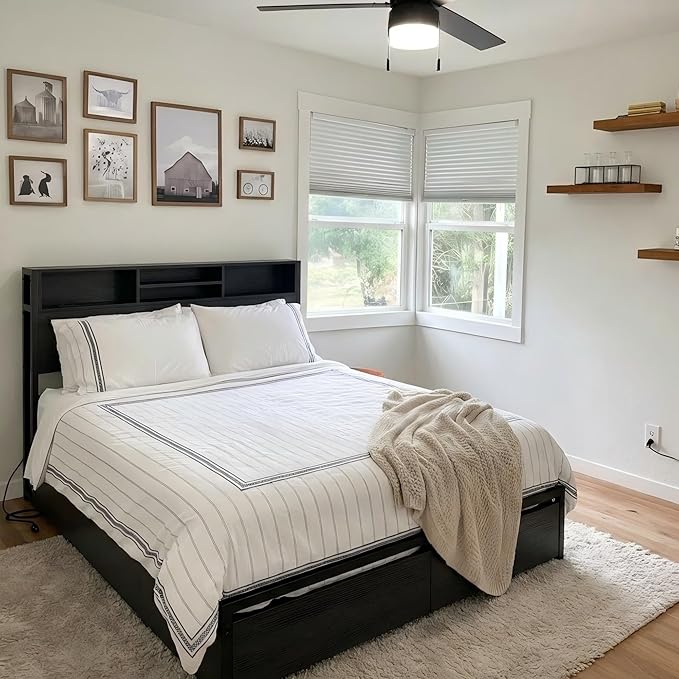 EnHomee Queen Bed Frame with 6 Storage Drawers Queen Size Bed Frame with Headboard Storage Bed with Charging Station No NoiseNo Box Springs NeededBlack