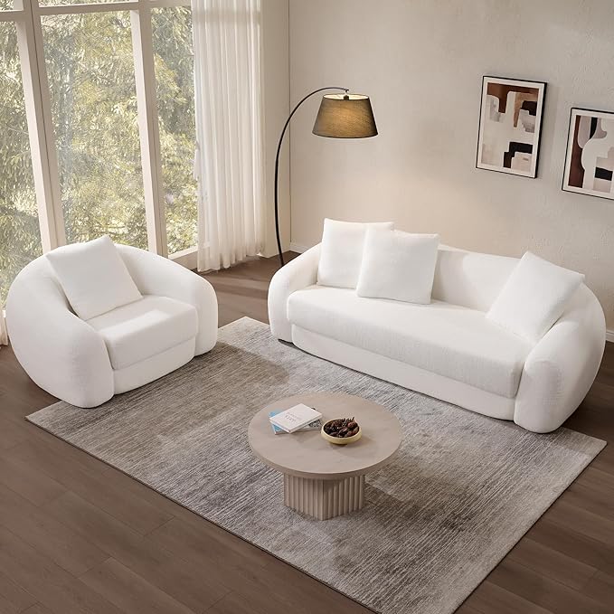 SICOTAS 49.9 Curved Convertible Sofa Couch Bed for Living Room Futon Cloud Boneless Sleeper Chair Pull Out Floor Couch with Deep Seat Single Sofa Foam Lounger No Assembly for Bedroom Apartment White