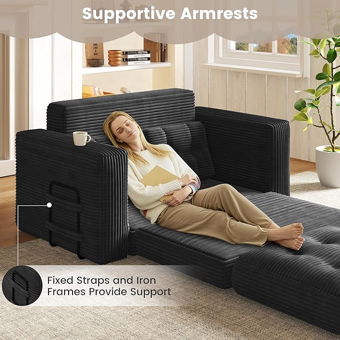 Convertible Sofa Bed 2 in 1 Boneless Couch Bed with 2 Pillows Corduroy Pull out Couch Folding Sofa Bed with Deep Seat Small Loveseat Sleeper Sofa Bed in a Box for Small Spaces No Assembly Required