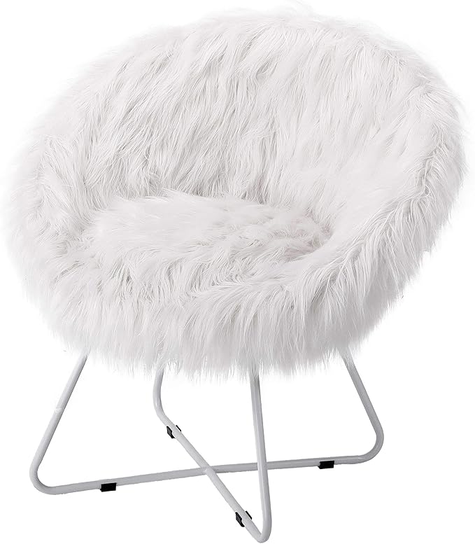 BIRDROCK HOME Papasan Chair with Silver Legs - Oversized Comfy Cushion for Indoor Lounge Bedroom Dorm or Living Room - Cozy Fuzzy Seat - Metal Frame - Large Circle Lounge Chair Patio Chair - White