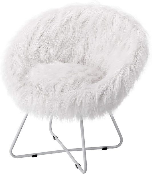 BIRDROCK HOME Papasan Chair with Silver Legs - Oversized Comfy Cushion for Indoor Lounge Bedroom Dorm or Living Room - Cozy Fuzzy Seat - Metal Frame - Large Circle Lounge Chair Patio Chair - White