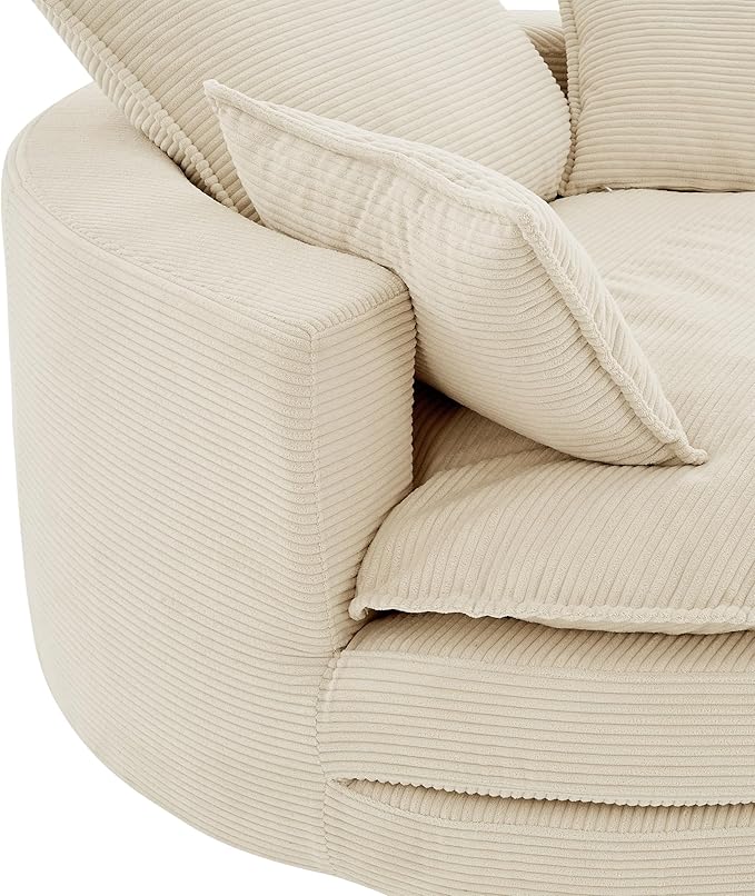 Merax 360° Swivel Sofa Chair 57.5 Swivel Accent Barrel Chair with Dual-Layer Cushion Design Modern Corduroy Leisure Sofa Round Chaise Lounge with 3 Removable Pillows for Living Room Bedroom
