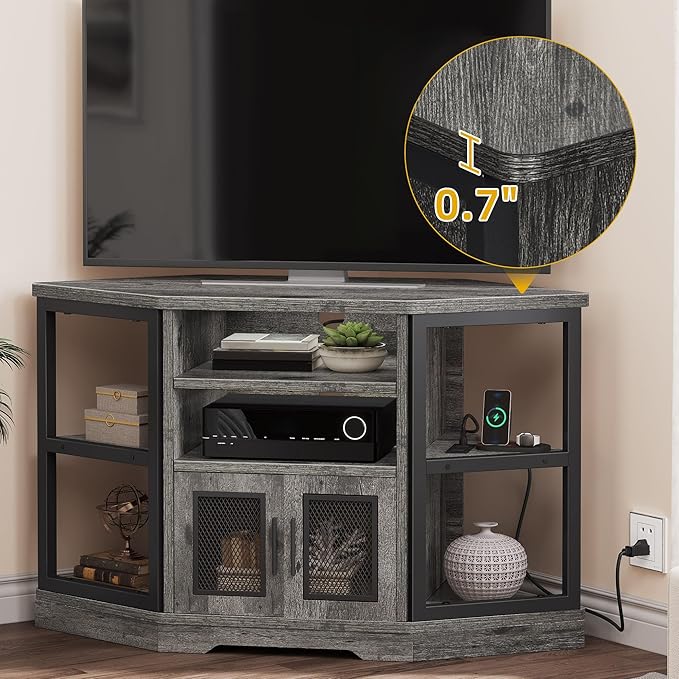 DWVO Corner TV Stand for TVs 50 Inch for Living Room Modern Farmhouse Entertainment Center with Storage TV Media Console Cabinet Grey Oak