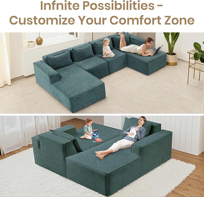 Modular Sectional Sofa Cloud Couch with Extra Long Chaise Lounge Oversized Chenille Boneless Sofa Bed for Living Room Comfy Floor Seating No Assembly Required