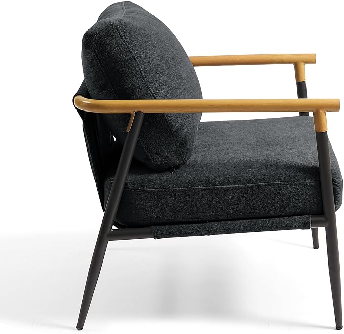 UIXE Metal Armchair Chenille Accent Chair for Living Room Modern Reading Arm Chair with Thicken Cushion - Black Set of 2