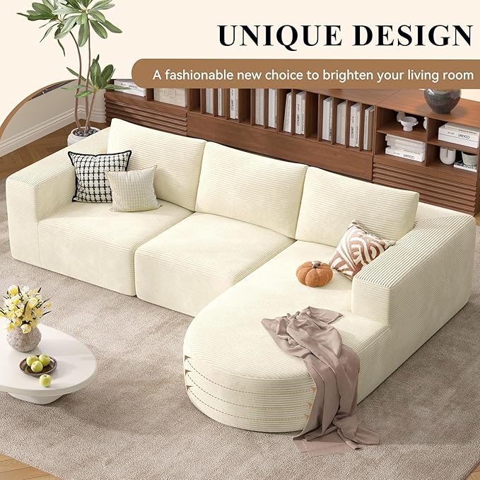 L-Shaped Boneless Couch104 Couches for Living Room with Curved ChaiseModular Sectional Sofa with Deep SeatModern Cozy Cloud Compression SofasNo Assembly Required(Beige) 1PCS