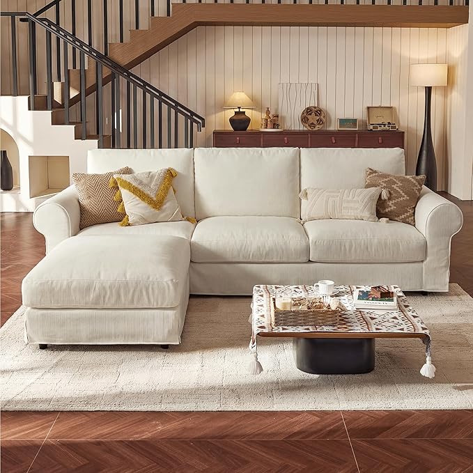 3 Seater Cloud Couch with Ottoman for Living RoomOversized 118 Farmhouse Comfy Slipcoverd Sofa with Rolled ArmsWashable Couches with Deep &amp Wide seatEasy AssmablyWhite