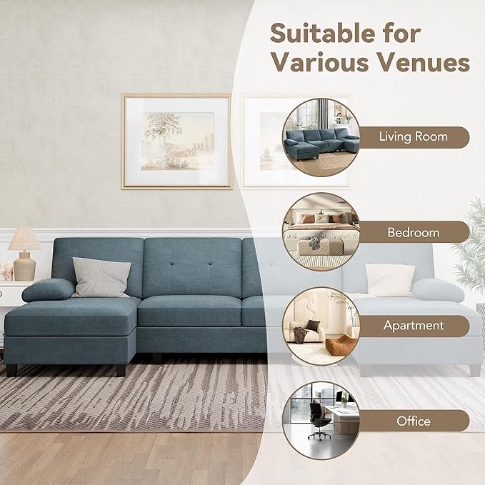 Nuturelly Nutually Sectional Couches for Living Room Convertible U-Shaped Sofa Couch with Double Chaise 4 Seat Sofa Set Modular Sofa Couch with Linen Fabric for Apartment Dark Gray