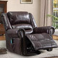 Manual Massage Recliner with Heating Function 360° Swivel Glider Rocking Recliner Chair for Living Room Ergonomic Single Sofa Chair with Remote Control/USB Ports/Side Pockets(Dark Brown)