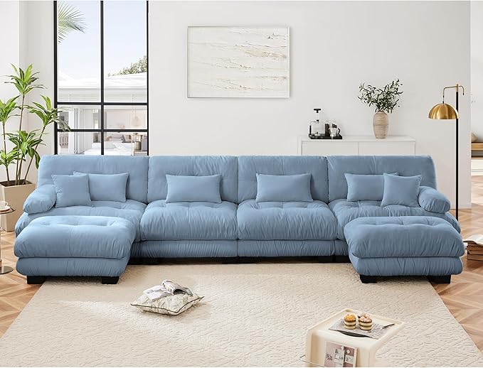 Setawix Luxury Modular Sectional Sofa Couch with Deep SeatOversized U-Shaped 4 Seater Sofas with Curved ArmrestComfy Chenille Cloud Couch for Living RoomBlue