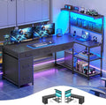 Itaar L Shaped Gaming Desk with 5 Drawers and Storage Shelves Reversible Computer Desk with Bookshelf for Home Office L Shaped Corner Desk with LED Lights Power Outlets and Storage Bag Black
