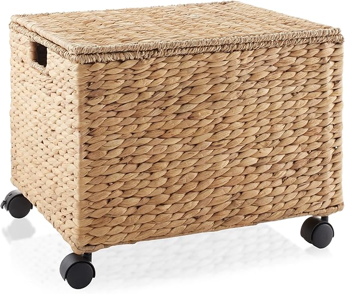 Casafield Rolling Filing Cabinet Natural - Water Hyacinth File Organizer with Lid and Locking Wheels Home Office Storage for Hanging Folders