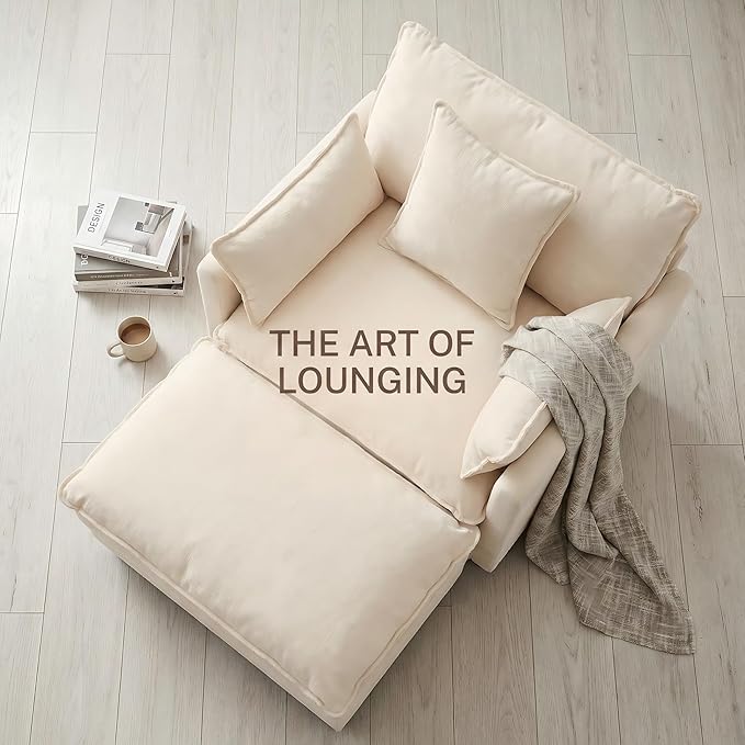39.4 Oversized Modern Accent Chair with Ottoman Chenille Upholstered Club Chair for Living Room &amp Bedroom Reading Chair 350 lbs Weight Capacity (Beige 1 Seat)