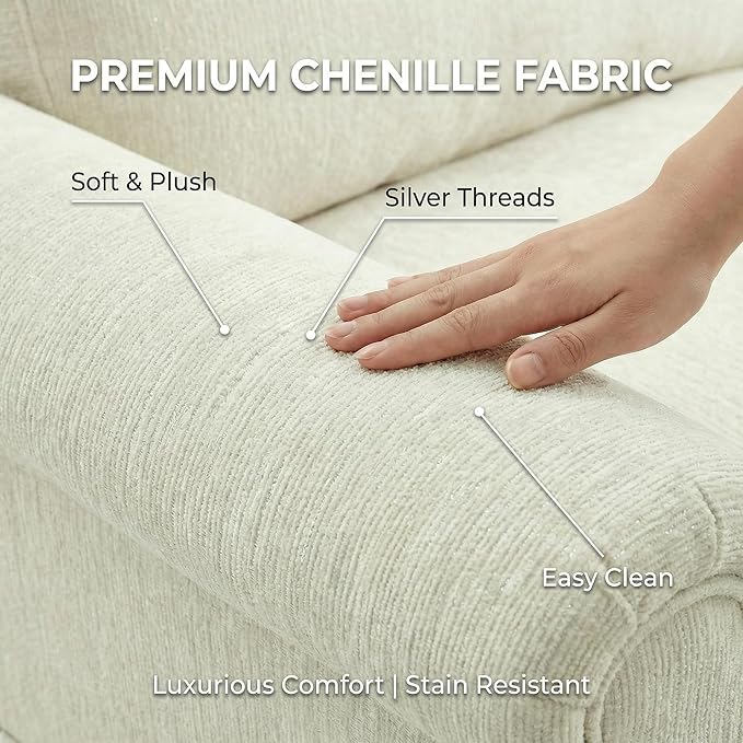 Casaphoria Mid-Century Modern Oversized Loveseat Sofa 2-Seater Chenille Couch with Removable Ruffle Skirt Flared Arms Spindle Legs &amp Throw Pillow for Living Room Apartment
