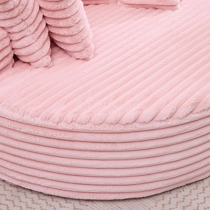 Oversized Upholstered Chaise Lounge Chair Indoor Corduroy Deep Seat Accent Chair Plush Boneless Barrel Sofa Chair for Living Room Bedroom Apartment (Pink 71 Inch)