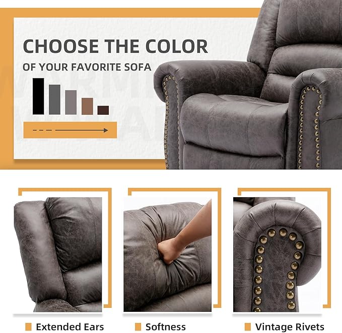 Electric Power Lift Recliner Chairs with Massage and Heat for Elderly Overstuffed Wide Ergonomic Lounge Chair Classic Single Sofa for Living Room with 2 Remote Control/USB Ports(Grey)