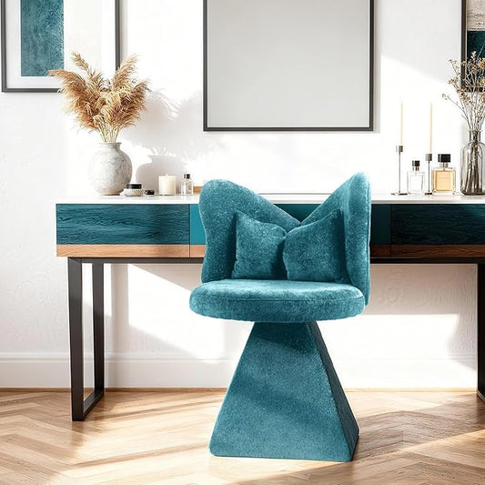 KEIKI Chenille Vanity Chair with Butterfly Back 360° Swivel Armless Accent Chair Upholstered Single Sofa Chair for Living Room Bedroom Dining or Vanity Blue