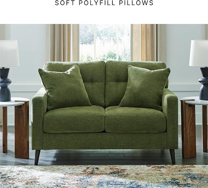 Signature Design by Ashley Bixler Mid-Century Modern Tufted Loveseat with 2 Toss Pillows Green