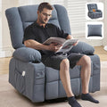 Oversized Swivel Rocker Recliner with Throw Pillow for Adult Kneading Massage Recliners Chair with Heat | USB | Cup Holders Gray Nursery Recliner Chair for Living Room Bedroom (Normal Blue)