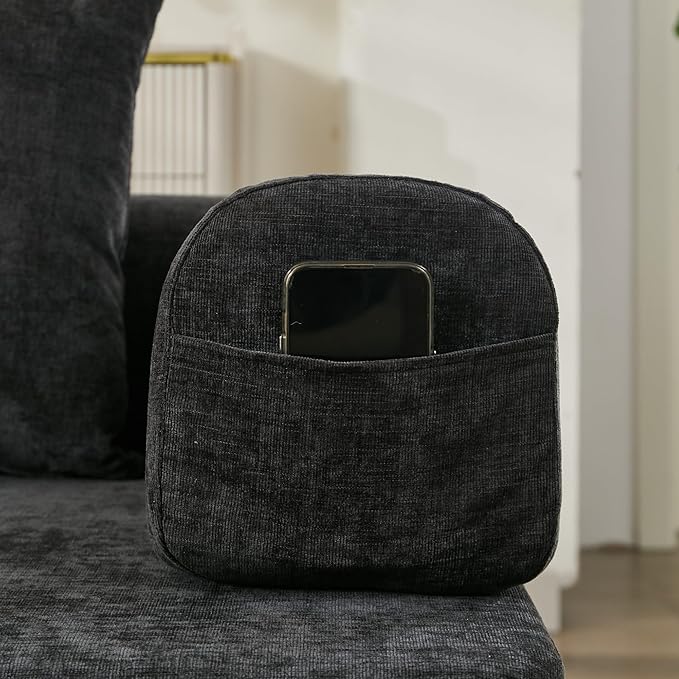 3 in 1 Convertible Futon Sofa Bed Modern King Size Chenille Loveseat Sleeper Sofa Folding 3-Seater Foldable Lounger Couch Bed for Living Room Bedroom Guest Room (Black 3 Throw Pillows)