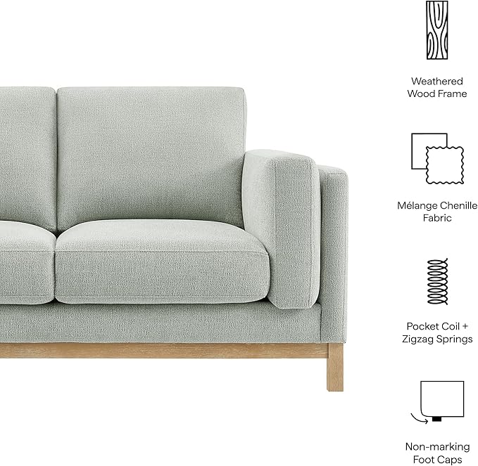 Modway Roscoe 63 Inch Fabric Loveseat in Mist - Comfortable Upholstered 2 Seater Couch for Living Room Apartment or Office Seating