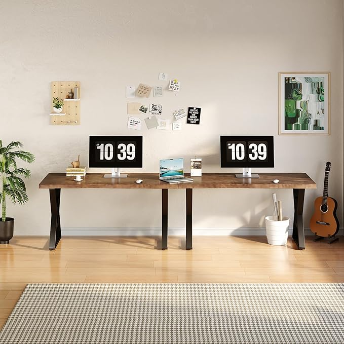 Rustic Brown 55-inch Solid Wood Computer Desk - Modern Gaming Workbench for Home Office Modern Simple Design Ideal for Study Writing Dining