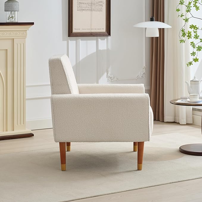 JOSHEN 33 Modern Accent ChairComfy Boucle Living Room Chairs with Solid Wood FrameLounge Reading ArmchairBeige