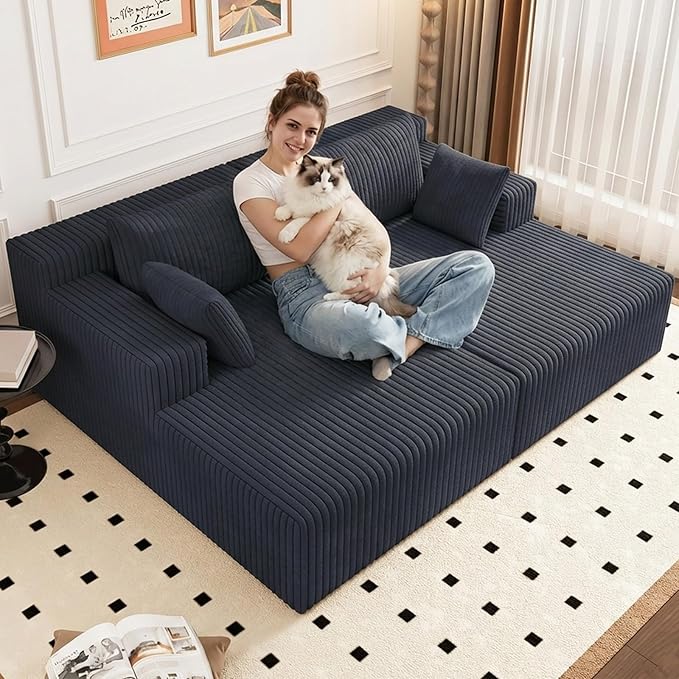70.8 Oversized Double Chaise Lounge Indoor Upholstered Deep Seat Cloud Couch Corduroy Lounge Chair Modern Sofa Bed Loveseat Sleeper Chair for Living Room Bedroom ApartmentDark Gray