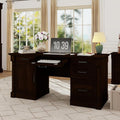 blini Large Farmhouse Executive Desk with DrawersWood Computer DeskEmbossed Texture Home Office Desk with File Cabinet Storage Cable Management Keyboard TrayWorking Table for Work Study Writing