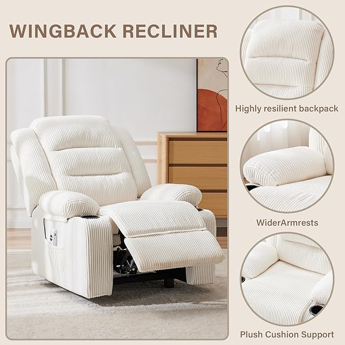 Power Recliner Chair with Cup Holders Electric Recliner Chair for Adults Living Room Reclining Chair Home Theater Seating Lounge Chair (1 Stripe White)