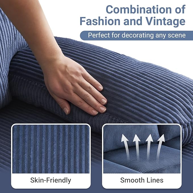 VINGLI 110 Sectional Couches for Living RoomU Shaped Couch with Double Chaise 4-Seat Sofa Set with Corduroy Fabric for Home FurnitureOcean Blue