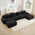 Cloud Sectional Couch Boneless U Shaped Couch 152.7'' Modular Sectional Sofa with Ottoman Modular Cloud Sofa 4 Seater Corduroy Deep Seat Couches for Living Room No Assembly Couches Black