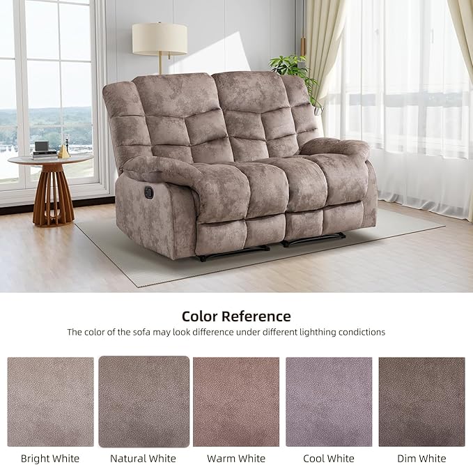 EBELLO Loveseat Recliner Sofa for Living Room Extra Wide Modern Overstuffed 2 Seat Reclining Manual Sofa Chair Breathable Fabric and Padded Cushion Light Brown