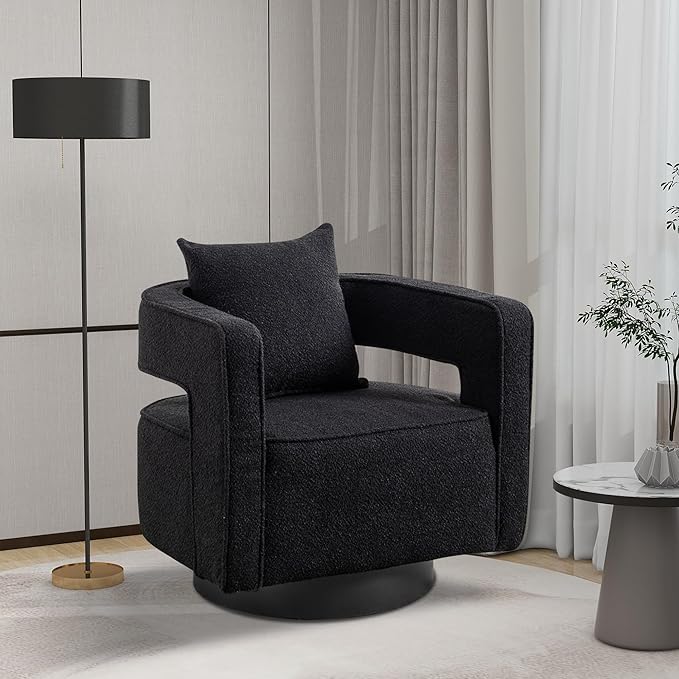 Chifee &amp Vingol 28.9 Boucle Modern Swivel Accent Barrel ChairBlack