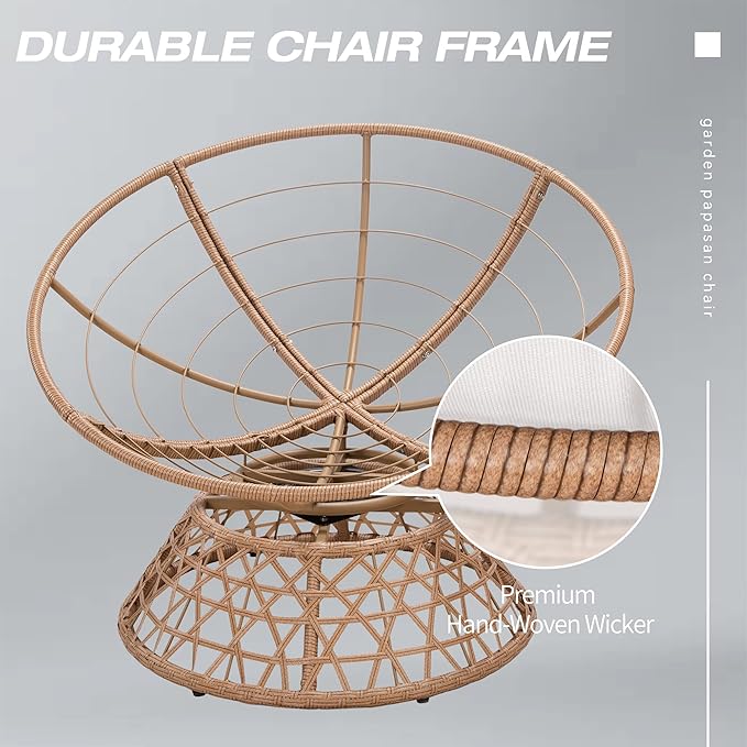 38'' 360 Degree Swivel Wicker Papasan Chair with Cushion and Base - Thickened Rattan Swivel Papasan Chair with Soft Cushion and Durable Frame Oversized Reading Chair for Living Room Dark Blue