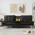 Furniwell Futon Sofa Bed Modern Faux Leather Sofa Couch for Living Room Convertible Folding Adjustable Recliner with 2 Cup Holders and Armrests (Black)