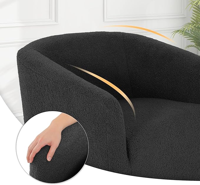 MoNiBloom Accent Barrel Chair Boucle Fabric Accent Chair Modern Sherpa Elegant Armchair with Cozy Soft Padded 300lbs Capacity Compact Sofa Chair for Living Room Bedroom Office Black
