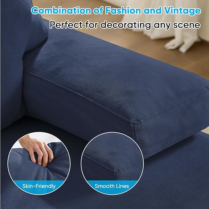 Mjkone 110 Width Sectional Couches with Chaises for Living Room U Shaped Cloud Sofa Couch with Ice Velvet Fabric Minimalist 4 Seater Sofa Set Living Room Sets Furniture for Home Office Blue