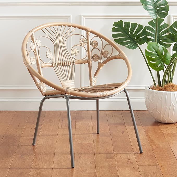 Safavieh Home Collection Carlson Grey and White Rattan Round Accent Chair