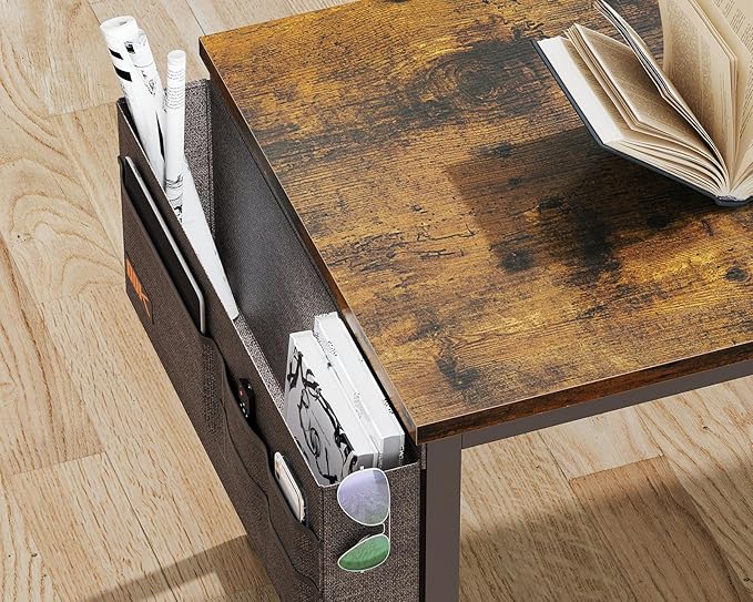 AODK 32 inch Small Computer Desk with Power Outlet for Small Spaces Home Office Student Laptop PC Writing Desks with Storage Bag Headphone Hook Vintage