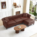 AVZEAR Chesterfield L Shaped Sofa Modular Sectional Leather Couch with Ottoman and Pillow Modern Sofa Bed PU Deep Seat Sofas Living Room Furniture Sets for Living Room Bedroom and Apartment Brown