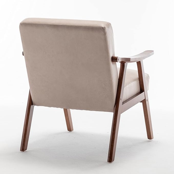 Mid-Century Modern Accent Chair with Wooden Frame High-Density Sponge Cushion 300 lbs Capacity Living Room Bedroom Office Chair 26x31.1x32.3 Inches (Fabric Light Camel)