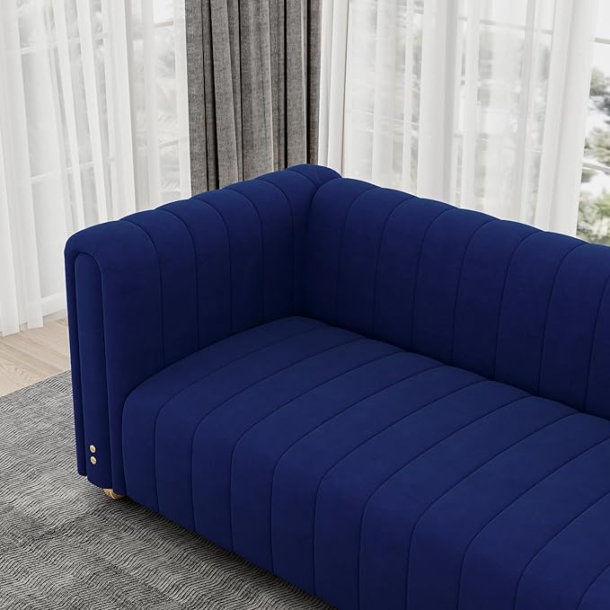 81.3'' Blue Velvet Modern Mid Century Deep Seat Sofa Oversized 3-Seater Loveseat Comfy Couch for Living Room and Apartment Furniture