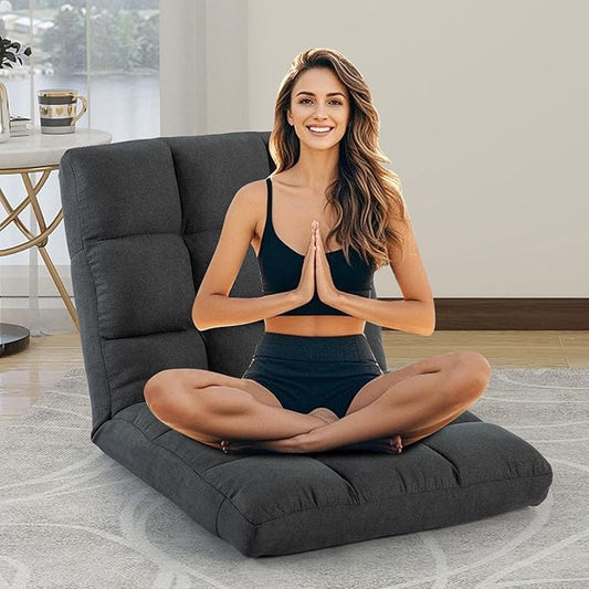 24 Inch Extra Wide Oversized Folding Floor Chair with Back Support 6-Position Adjustable Folding Floor Chair Floor Gaming Chair for Adults Comfortable Floor Seat
