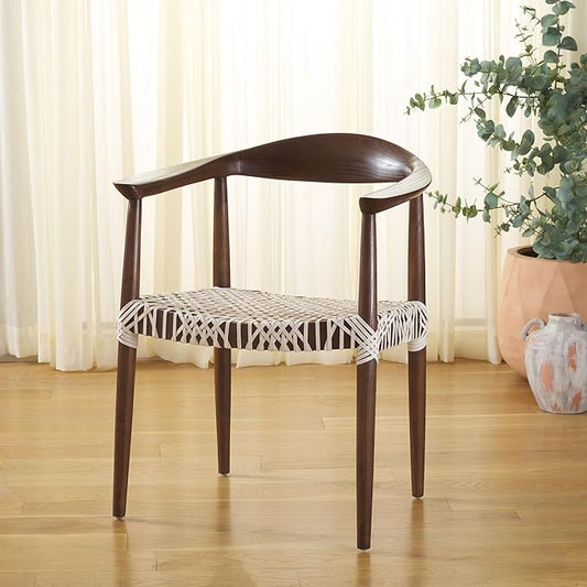SAFAVIEH Home Collection Bandelier White Leather/Brown Solid Wood Arm Chair (Fully Assembled)
