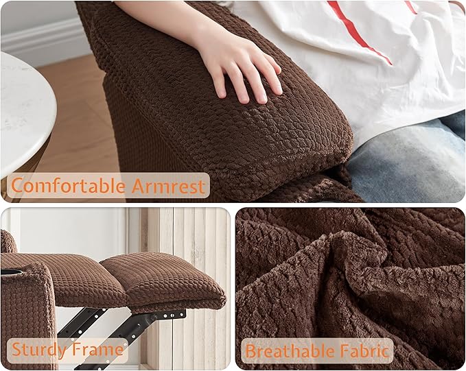 Jocisland Recliner Couch Reclining Sofa with Cup Holders 3 Seater Reclining Couch with Dual Wingback Comfy Recliner Sofas for Living Room(Brown)