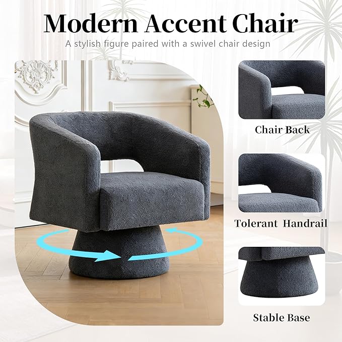 Accent Barrel Chair Set of 2 Modern Teddy Bear Velvet Club Chair 360° Swivel Degree Dressing Chair Suitable for Living Room Reading Room Bedrooms Office Blue