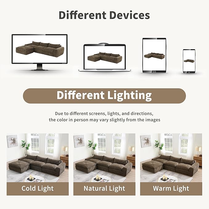 116'' Oversized Modular Sofa Fully Compressed 4 Seat Spacious Foam-Filled Sofa Bed for Living Room Free Combination Friendly Design L-Shaped Comfy Couches No Assembly Required (Brown-QJ88)