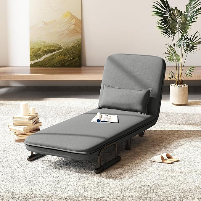 Giantex Convertible Sofa Bed 3-in-1 Folding Sleeper Chair with 5-Position Adjustable Backrest Wheels 2 Legs Recliner Chaise Lounge with Pillow Armchairs for Nursery Living Room Office (Gray)