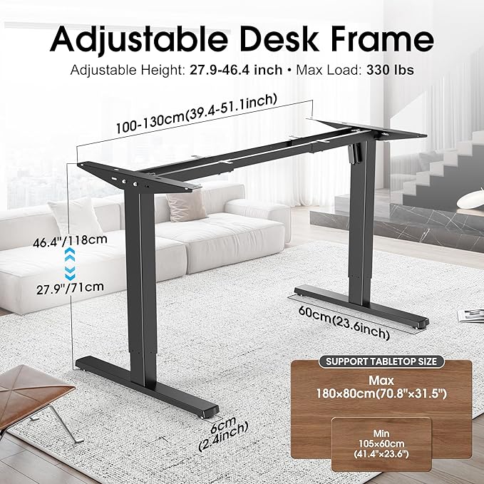 Standing Desk Frame with 330lbs Powerful Dual Motor Electric Adjustable Height Computer Desk Legs Sit Stand Up Desk Base with Memory Controller for Home Office BlackED04NB (Frame Only)